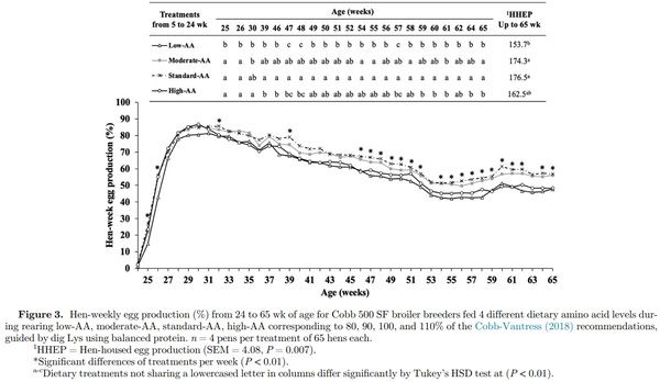 Effects of amino acid levels during rearing on Cobb 500 slow