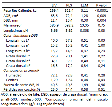 Preferencia de carne de novillos pesados vs. livianos