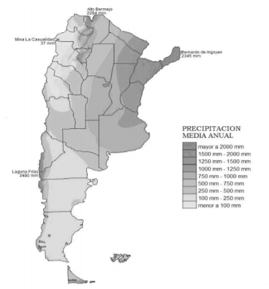 Figura 1. Precipitaciones anuales en Argentina.