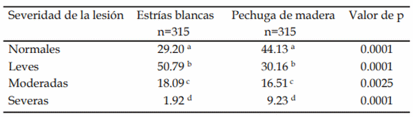 Progresión de lesiones en pollos de engorde
